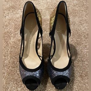 Ivanka Aliza Black Suede & Metallic Pumps Size 7.5